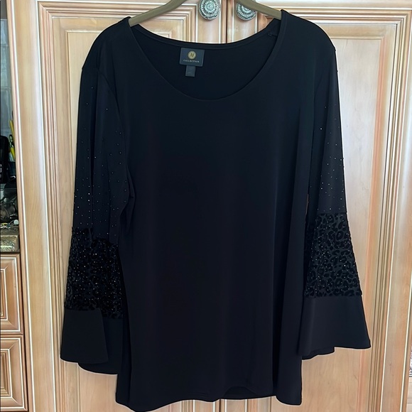 JM Collection Tops - JM Collection Black 3/4  Bell Sleeve Blouse with bling on the sleeves !